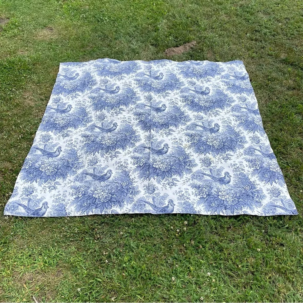 Tessitura Toscana Telerie Italy Cotton Square Tablecloth & 3 Napkins Blue White
